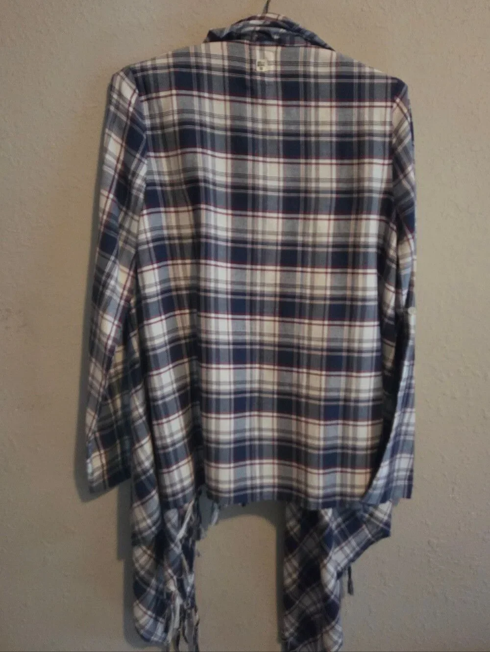 Billabong Navy Plaid Liv It Up Cardigan Flyaway Fringe Front Top - Picture 13 of 16